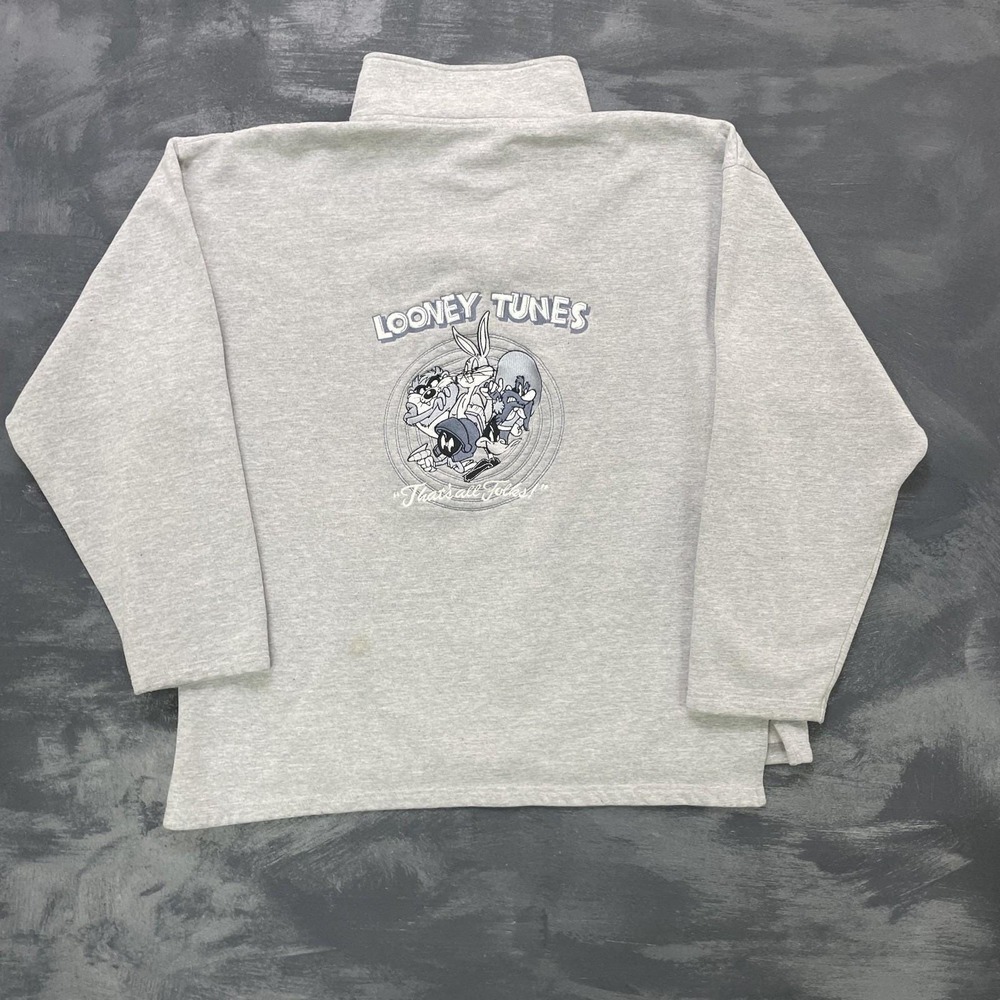Vintage Looney Tunes Graphics Sweatshirt Men XL Grey 1990s Looney Tunes